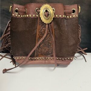 Brown Leather Fringe Bag